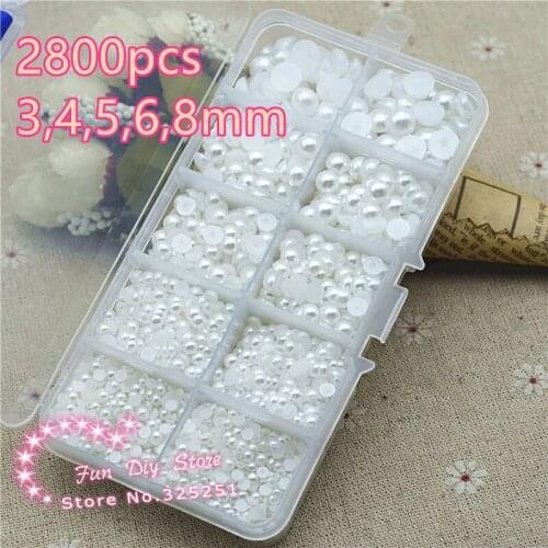 White flat back pearl 3-8mm 2800pcs ABS imitation pearl loose beads plain color