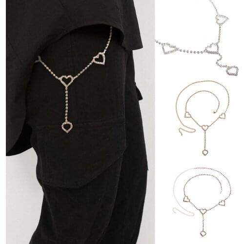 Retro Shinning Waist Chain Women Dress Diamond Streetwear Metal Love Pendant Pants Belt Chain Clothing Accessories Jewelry