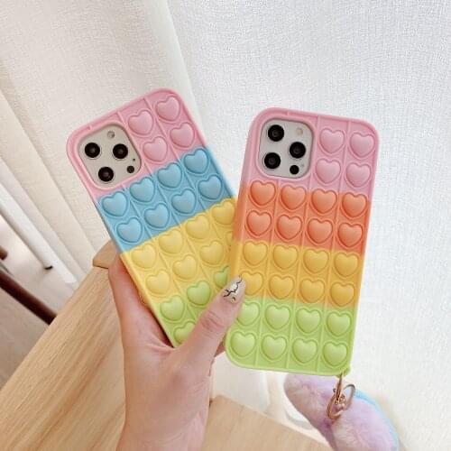 Cute New Rainbow Heart Case For iPhone 12 Pro Max 11 6S 7 8 Plus X XR XS Max Cover Reliver Stress Bubble Cover
