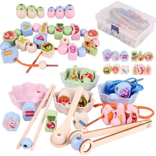 Montessori String Bead Clip Bead Game Toy Boxed Learning Clip Chopsticks Threading Game Hand Fine Movement Training Wooden Toy