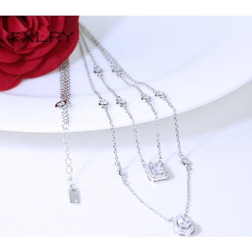FXLRY New Design Personality Fashion Silver color Inlay Zircon Geometric Necklaces For Women Jewelry Accessories