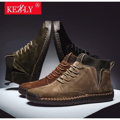 KEZZLY Winter Warm Men Snow Boots High Quality Cow Suede Man Ankle Boots Fur Men Shoes Plush Autumn Basic Drive Boots Big Size