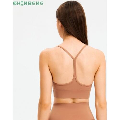 SHINBENE Classic Naked Feel Workout Yoga Bras Tops Womens Solid Color Mid Impact Training Fitness Athletic Sports Bra Top XS-XL