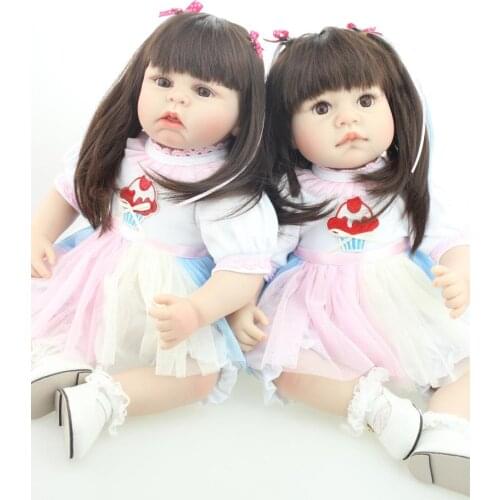 55cm Twins Reborn Doll Realistic Soft Long Hair Princess Dolls Simulation Cute Girl Doll Kids Birthday Gifts
