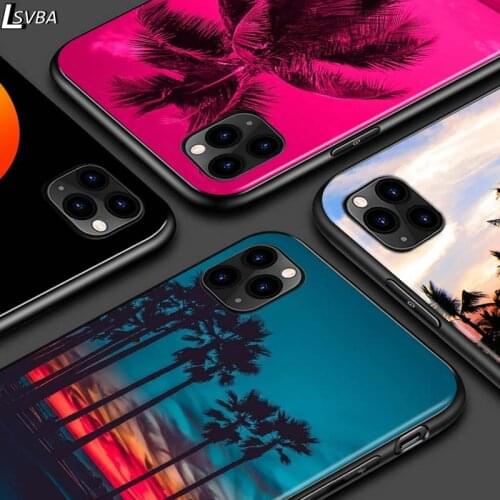 Palm trees Summer beach For iPhone 12 Pro Max Mini 11 Pro XS Max X XR 6S 6 7 8 Plus 5S Bright Black Phone Case