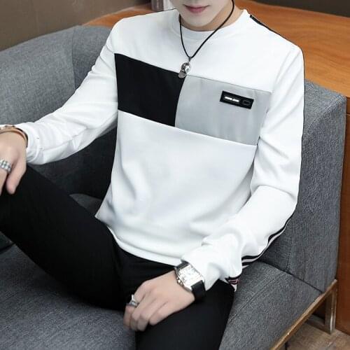 Mens long-sleeved autumn clothing mens round collar trend Korean edition