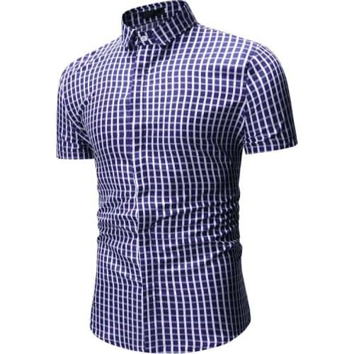 Plaid Shirt Men Summer New casual Slim Fit Short Sleeve Mens Dress Shirts Single Breasted Chemise Homme Camisa Masculina XXXL