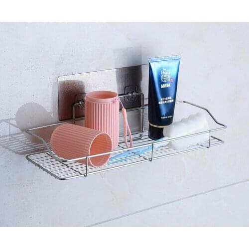 Stainless Steel Bathroom Storage Shelf Punch-Free Kitchen Bathroom Toilet Wall Hanging Storage Rack