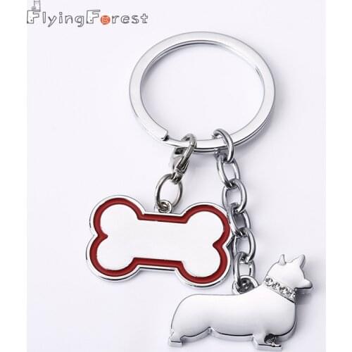 2019 New Arrival Cute Corgi Keychains Dog Animal And Bone Pendant Key Chain Woman Luxury Key Rings Holder DIY Metal Keychain Key