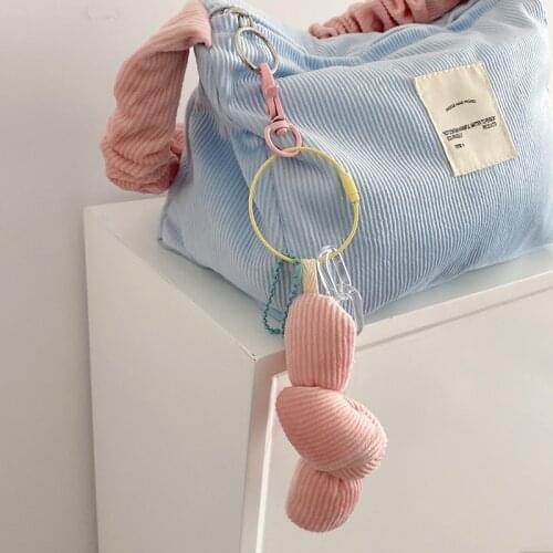 2021 New Cute Bag Pendant Candy Color Corduroy Keychain Women Shoulder Bags Pendant DIY Bag Accessories Chain Ring Bag Pendants