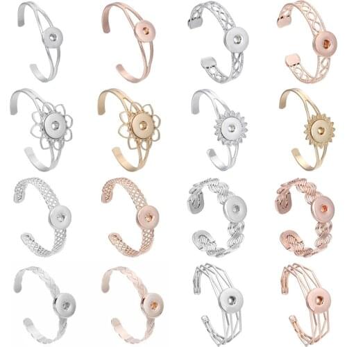 New Snap Button Bracelet Cuff Bangle 20mm 18mm Metal Silver Color Snap Bracelet Fit Snaps Buttons Interchangeable Jewelry