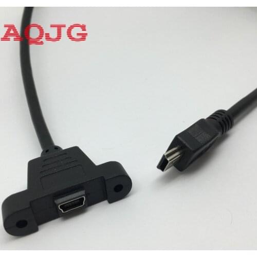 0.3M/0.5M Screw Lock Panel Mount Mini USB 2.0 Male to Female M/F Extension Data Sync Power Charge Cable Screws Shielding AQJG