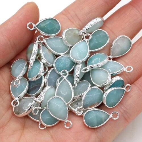 Natural Stone Pendant Water Drop Shape Blue Amazonite Charms for Jewelry Making DIY Necklace Earring Accessories Size 13x23mm
