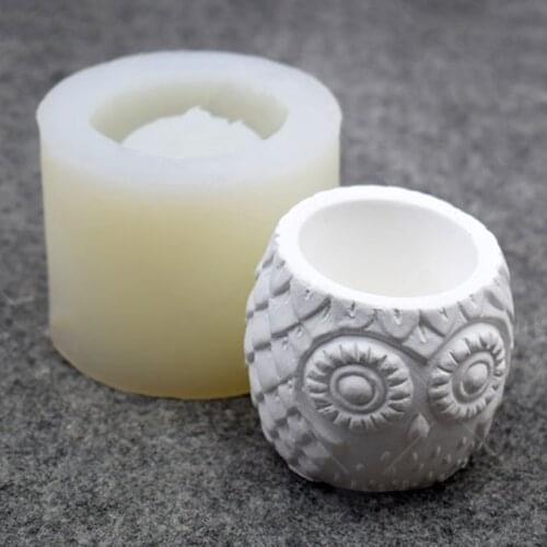 Durable Silicone Owl Flower Pot Mold Cement DIY Succulent Make Mould Pen Holder R9JC