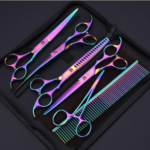 New 7 inch Professional pet grooming scissors kit 6pcs Cutting scissor&curved scissor&thinning Shears for dog grooming +comb