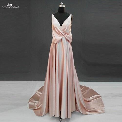 RSE788 Simple Elegant Peach V Neck Backless Gown Sexy Prom Dress
