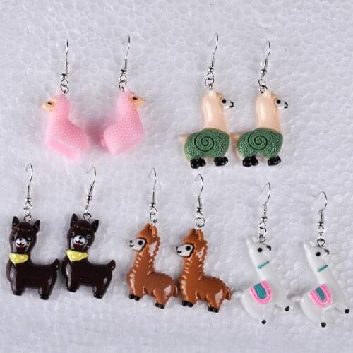 MULTICOLOR Resin kawaii Animal cute Lama Alpaca earrings women drop dangle earring ear jewelry gift ornament girl jewellery
