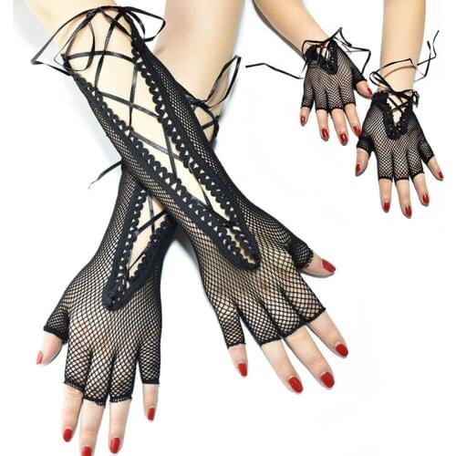 Sexy fishnet Mesh Lace fingerless Gloves MIttens Sexy Party goth punk rock harajuku Long Gloves party costume