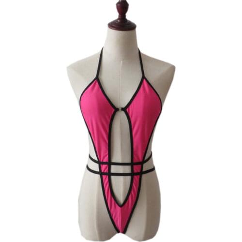 Sexy bikini swimwear women swimsuit one piece biquini bikinis Candy colors Edging Hollow out perspective Halter Lace Large size