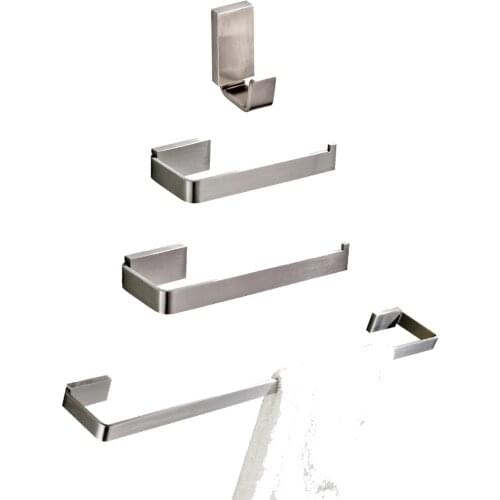 Leyden 4 Pieces Silver Bathroom Hardware Set Brushed Single Towel Bar Robe Hook Towel Ring Wall Mounted Toilet Paper Holder