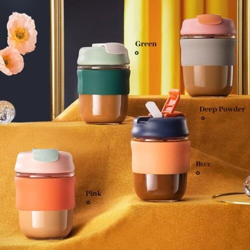Glass Cup, Large Capacity Office Cup, Portable with Straw, Double Mouth Tea Cup, Creative Cute Coffee Cup Clear Bottle Straw Cup