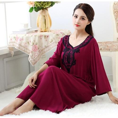 Loose Home Wear Sleepdress Long-Sleeve Nightdress Women Cotton Embroidery Nightgown Female Plus size M-XXL Spring Autumn