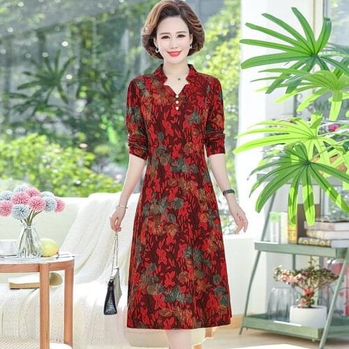2020 Vintage Floral Cotton Midi Dresses Autumn Winter 5XL Plus Size Print Long Sleeve Dress Elegant Women Bodycon Party Vestidos