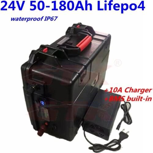 Waterproof 24V 50Ah 60Ah 80Ah 100Ah 130Ah 150Ah 180Ah Lifepo4 battery BMS 8S for trolling motor solar system Camper+10A Charger