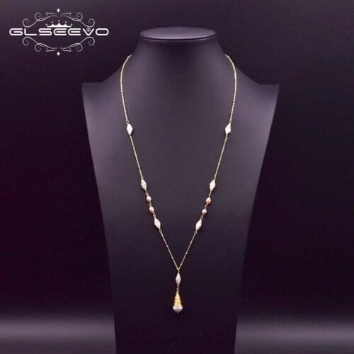 XlentAg High Quality Fresh Water White Pearl Long Pendant Necklace For Women Girl Wedding Birthday Party Collier Femme GN0159