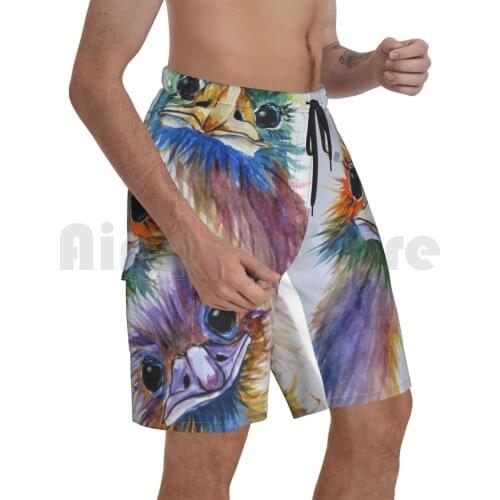 Funky Bird Trio Beach Shorts Men Beach Pants Swim Trunks Bird Funky Funny Ostrich Big Bird Bird Colorful Funny Faces
