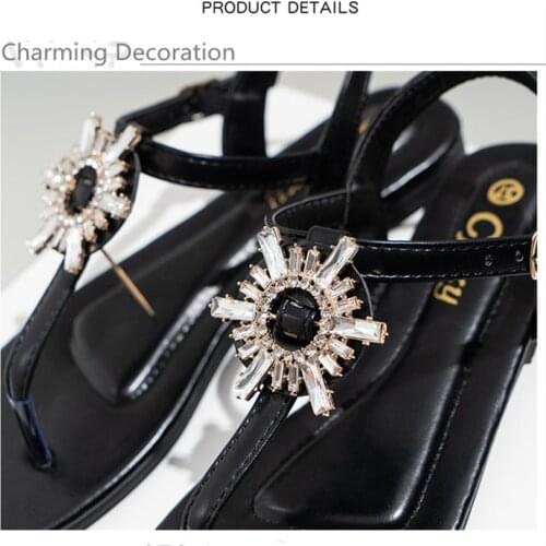 2021 Summer Hot Sale New Style Outdoor Comfortable Shoes Woman Blingbling Sunflower Flat Flip Flops Beach Flat Sandals 105001