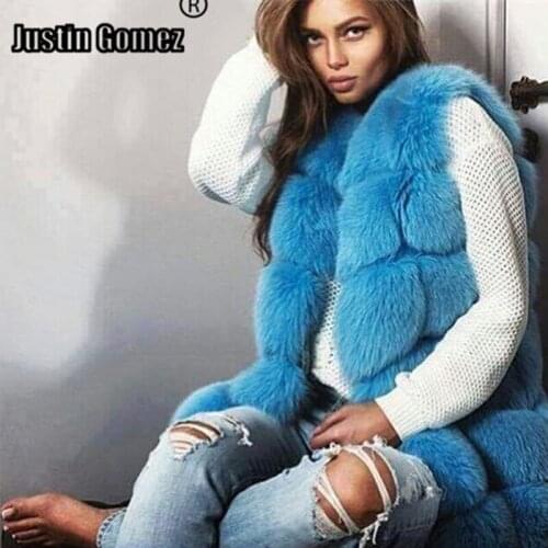 Winter New collections fashion Sky Blue Cubic real Fox Fur vests Amazing Hot Natural fur outfits fur lovers garment