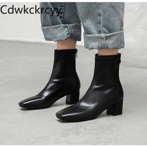 Winter The New British style fashion Square head Short tube Martin boots black Beige brown student Casual High heels Women boots