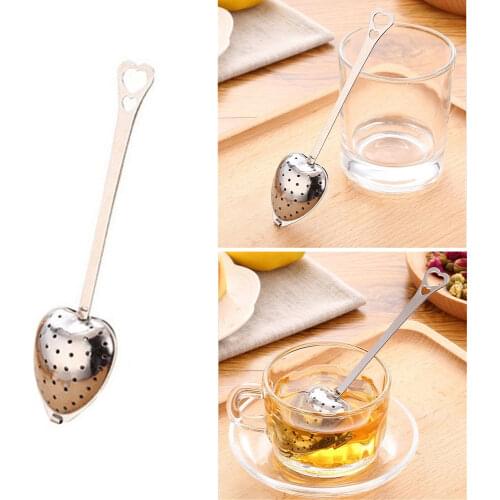 1pc Useful Heart Shaped Tea Infuser Spoon Strainer Kitchen Gadget Tool Stainless Steel Handle Tea Herb Spice Filter Tea Colander