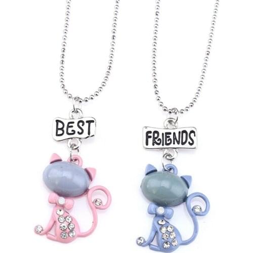2018 Rhinestone Cat Pendant Necklace Best friends Friendship Jewelry Gifts For 2 Kids Women Accessories