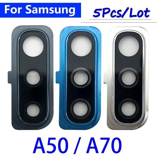 5Pcs，100% Original New Rear Camera Glass Lens Cover With Frame Holder Replacement For Samsung A50 A505 A505F A70 A705 A705F