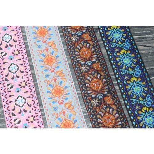 9 yards/lot Woven Jacquard Ribbon Opulent Flower Craft Polyester 4 color flower 5cm
