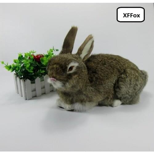 Big real life new gray-brown rabbit model plastic&furs lovely prone rabbit doll gift about 33x16x22cm xf2009