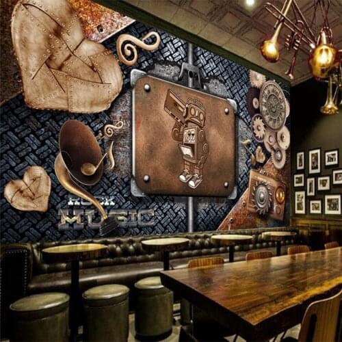 Wellyu Custom large mural wallpaper green retro music bar ktv tooling background wall papel de parede para quarto