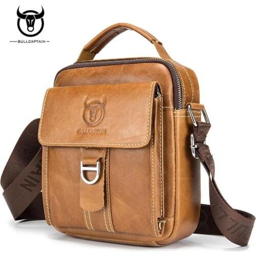 BULLCAPTAIN Men fashion Genuine Cowhide Leather High Quality Brand Business Crossbody Shoulder Bag Phone Bags Handbags wallet