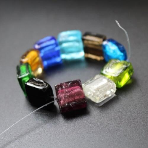 10Pcs 12mm Lampwork glass beads Square Shape Flat Foiled Multi-Color for jewelry Bracelet Necklace Earring &DIY Craft