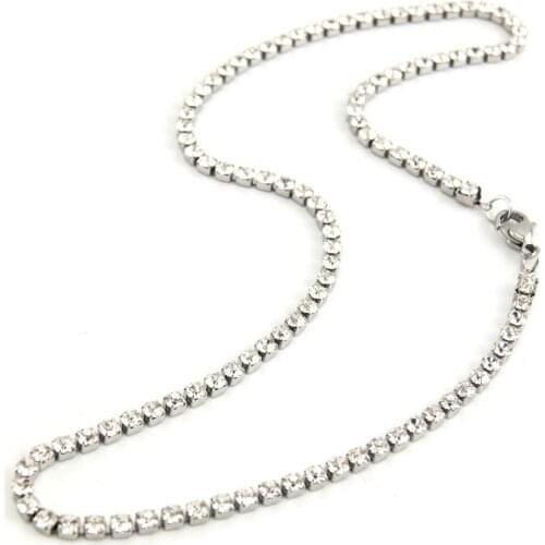 New 3MM Iced Out tennis Bracelet Necklace Women Tennis Chain Fashion Hip-Hop Jewelry Stainless Steel Choker Chain Gift