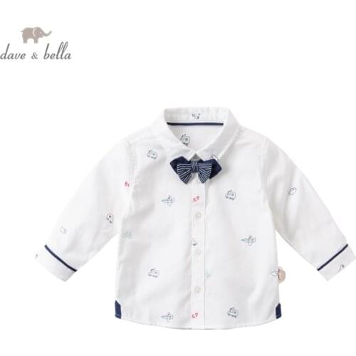 DBX16353 dave bella spring fashion baby boys removable bow cartoon shirts infant toddler tops children high quality clothes