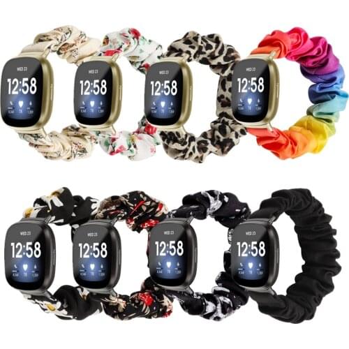 Elastic Fabric Band for Fitbit Versa 3 / Sense Scrunchies Strap Women Girls Soft Woven Replacement Band Leisure Belt for Versa3