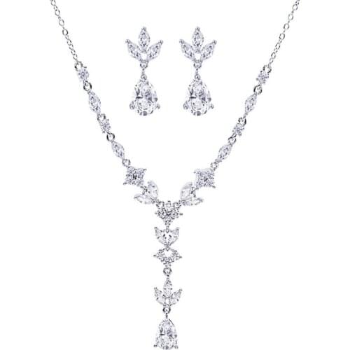 Zircon Necklace Earring Set Fashion Joker Necklace Earring Set Wedding Bridal Party Jewelry Set Dress Up