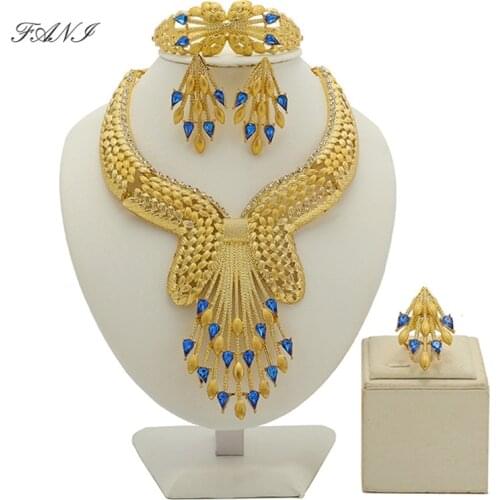 Fani nigerian wedding woman accessories jewelry set Wholesale Fashion italian Bridal jewelry set dubai gold color jewelry set