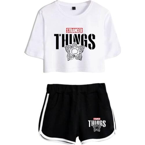 Stranger things T-shirts And Shorts Tracksuit Shirts Outfit Set Print New Leisure Two Piece Girls Women Short O-neck