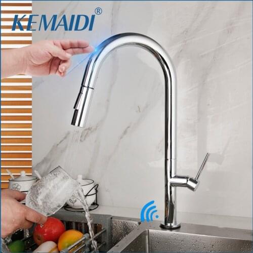 KEMAIDI Kitchen Faucets Smart Sensor Pull-Out Hot and Cold Water Switch Mixer Tap Touch Spray Tap Kitchen Convenient Faucets
