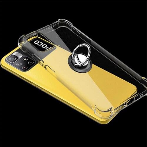 Metal Ring Holder Cover Poco M3 Pro 5G Case Silicon Transparent Shockproof Phone Case For Xiaomi Poco M3 Pro Pocom3 M-3 Cases