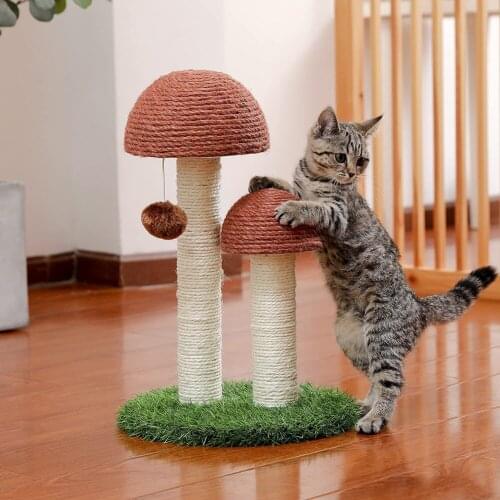 Cute Mushroom Shape Cat Scratching Post Toys Sisal Climbing Grind Frame Scratcher Turf for Resting Sleeping Kitten Training Toys